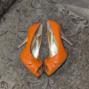 LIKE NEW with Box Giuseppe Zanotti Orange Leather Open Toe Heels size 38